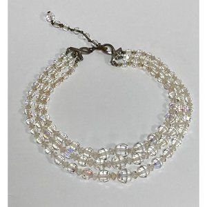 Vintage Jonne House of Schrager Clear Faceted Triple Strand Beaded Necklace